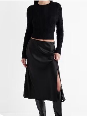 Express High Waisted Satin Side Slit Midi Skirt - XLarge